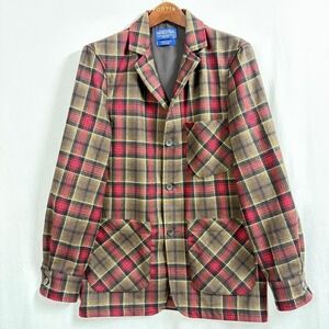 Vintage Pendleton Fitted Pure Virgin Wool Blazer Red Tartan Plaid USA Made Sz S